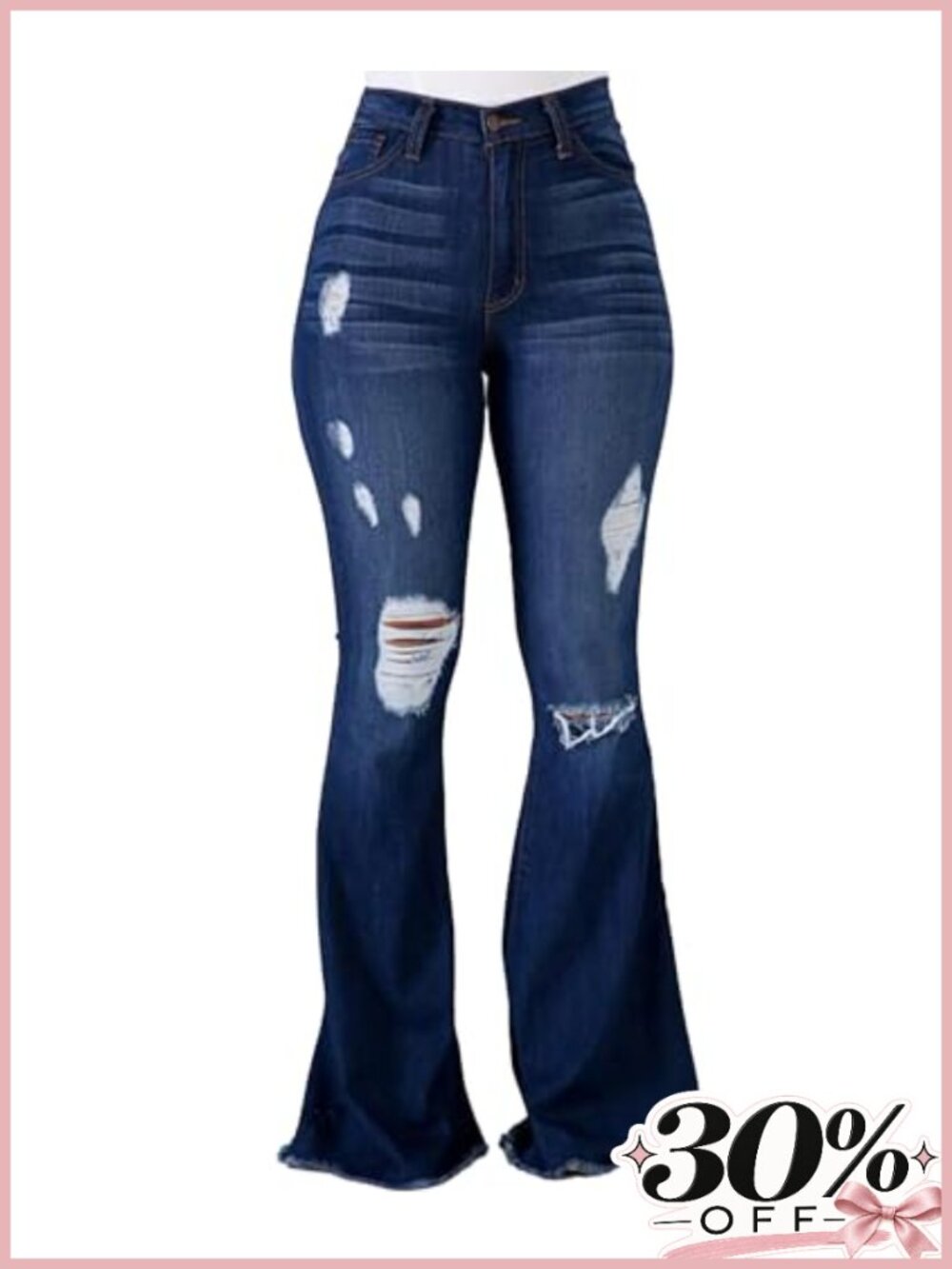 PEIHOT Womens High Waist Ripped Flare Jeans Bell Bottoms Denim Pants
